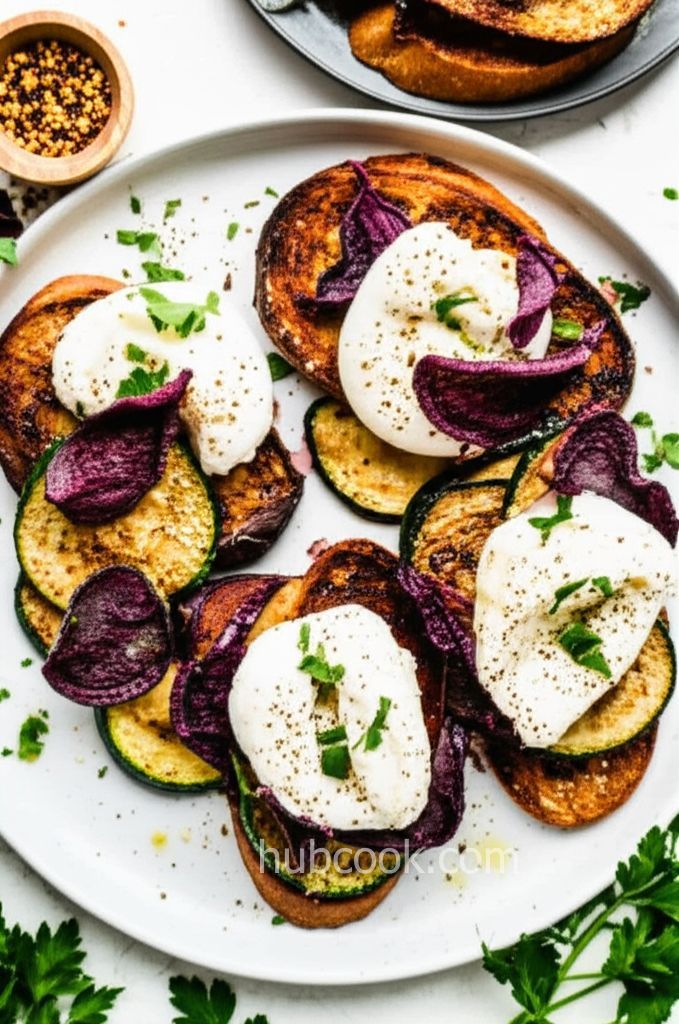 Burrata Salad with Fried Zucchini and Vegetable Chips